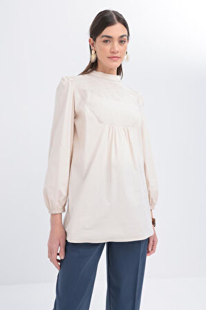 Allday Fisto Garnili Kolu Lastikli Poplin Tunik X50249A0