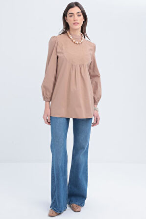 Allday Fisto Garnili Kolu Lastikli Poplin Tunik X50249A0