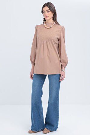 Allday Fisto Garnili Kolu Lastikli Poplin Tunik X50249A0