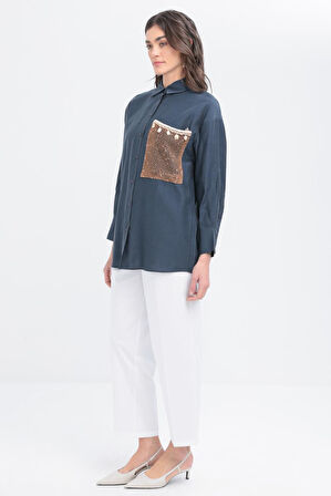 İndigo-File Garnili Gömlek Tunik
