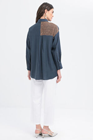 İndigo-File Garnili Gömlek Tunik