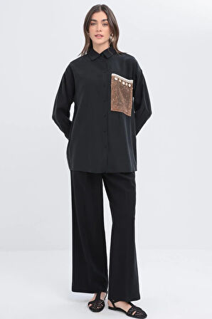 Siyah-File Garnili Gömlek Tunik