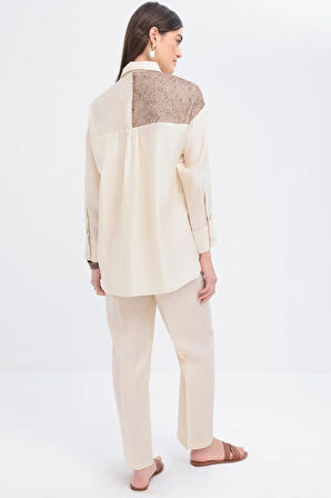 Ekru-File Garnili Gömlek Tunik