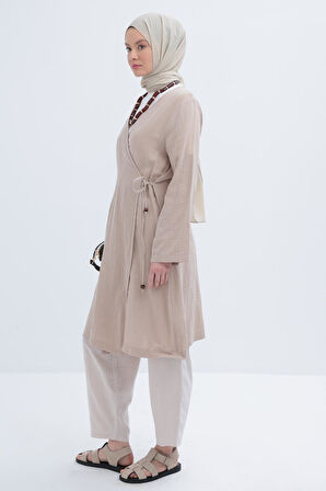 Allday Kadın Belden Bağlamalı Müslin Kap S85052A0