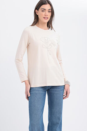 Allday Zincir Nakışlı Uzun Kollu Kadın T-shirt S16034A0