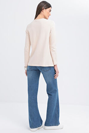 Allday Zincir Nakışlı Uzun Kollu Kadın T-shirt S16034A0