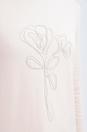 Allday Zincir Nakışlı Uzun Kollu Kadın T-shirt S16034A0