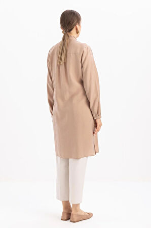 Vizon-Yakası Fırfırlı Bağcıklı Uzun Gömlek