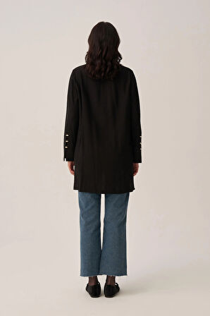 Siyah-Kırışık Efektli Şık Poplin Gömlek