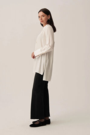 Beyaz-Kırışık Efektli Şık Poplin Gömlek