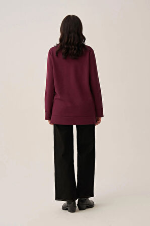 Bordo-Yumuşak Dokulu Gold Dügmeli Sweatshirt