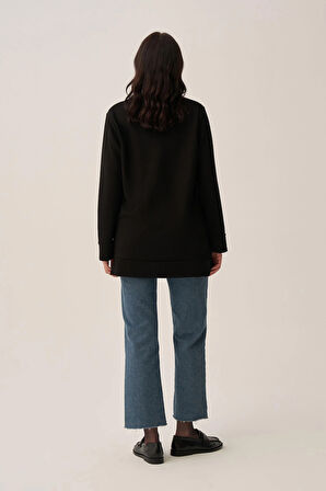 Siyah-Yumuşak Dokulu Gold Dügmeli Sweatshirt