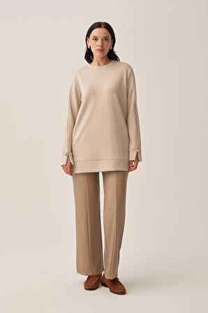 Taş-Yumuşak Dokulu Gold Dügmeli Sweatshirt