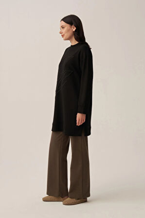 Siyah-Yumuşak Dokulu Nakışlı Sweatshirt