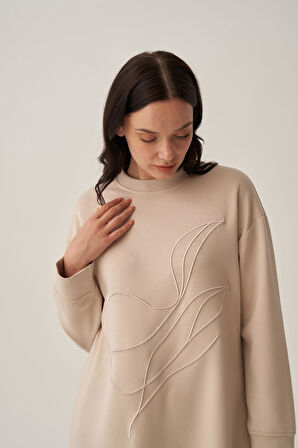 Taş-Yumuşak Dokulu Nakışlı Sweatshirt