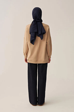 Bej-Pamuklu Aplikeli Sweatsirt