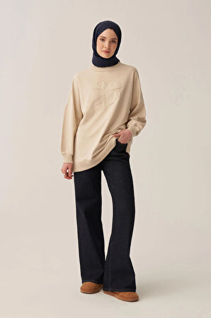 Taş-Pamuklu Aplikeli Sweatsirt