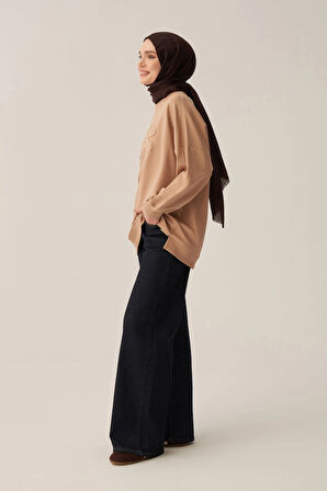 Vizon-Pamuklu Aplikeli Sweatsirt