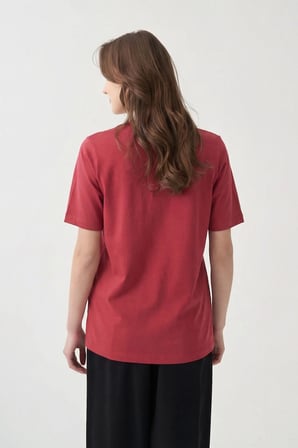 Bordo-Bisiklet Yaka Pamuklu T-Shirt
