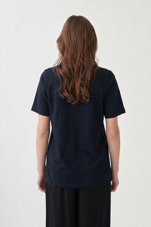 Lacivert-Bisiklet Yaka Pamuklu T-Shirt