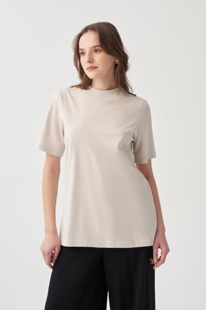 Taş-Bisiklet Yaka Pamuklu T-Shirt