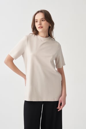 Taş-Bisiklet Yaka Pamuklu T-Shirt