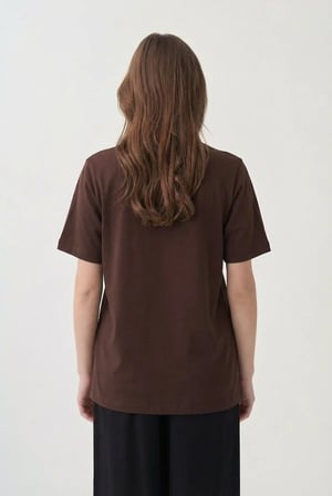 Kahve-Bisiklet Yaka Pamuklu T-Shirt