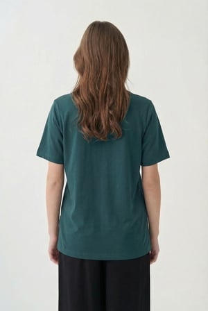 Yeşil-Bisiklet Yaka Pamuklu T-Shirt