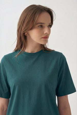 Yeşil-Bisiklet Yaka Pamuklu T-Shirt