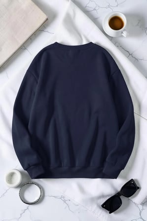 Unisex Astronot Baskılı Bisiklet Yaka Sweatshirt