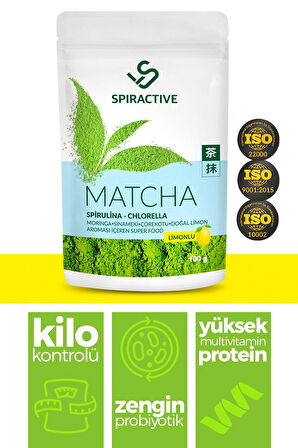 Spiractive Matcha Çayı 100 gr Spriluna Japanese Premium Limon Aromalı Detox Burner Yeşil Çay 