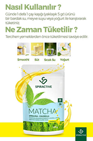 Spiractive Matcha Çayı 100 gr Spriluna Japanese Premium Limon Aromalı Detox Burner Yeşil Çay 