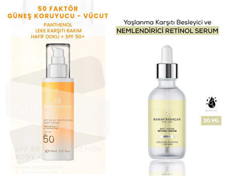Bahar Babacan Leke Karşıtı 50SPF+ Vücut Güneş Kremi 150Ml+ Anti-Aging Retinol Serum 30Ml HEDİYE