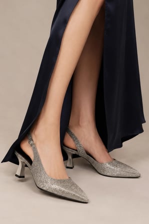 Lurezza Suni Deri Tül Detaylı Platin Sivri Burunlu Stiletto