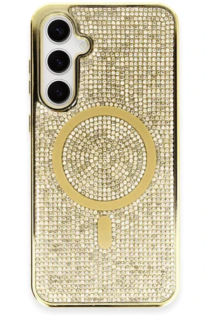 Fuchsia Samsung Galaxy S23 ile Uyumlu Kılıf Helen Kablosuz Şarj Özellikli Kapak - Gold