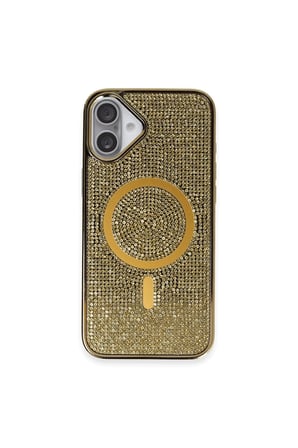 Fuchsia iPhone 16 Plus ile Uyumlu Kılıf Helen Kablosuz Şarj Özellikli Kapak - Gold