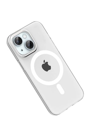 Fuchsia iPhone 14 ile Uyumlu PC Blank Kablosuz Şarj Özellikli Kapak - Şeffaf