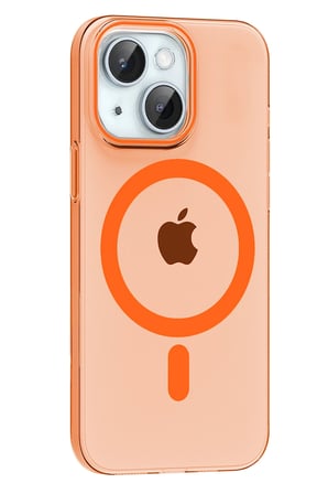 Fuchsia iPhone 14 ile Uyumlu PC Blank Kablosuz Şarj Özellikli Kapak - Turuncu