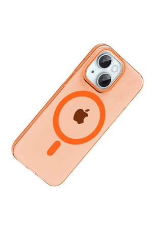 Fuchsia iPhone 14 ile Uyumlu PC Blank Kablosuz Şarj Özellikli Kapak - Turuncu