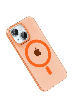 Fuchsia iPhone 14 ile Uyumlu PC Blank Kablosuz Şarj Özellikli Kapak - Turuncu