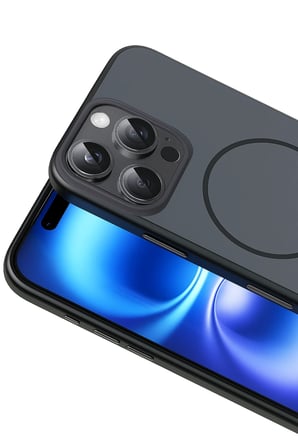Fuchsia iPhone 16 Pro Max ile Uyumlu Neva Kablosuz Şarj Özellikli Kapak - Siyah