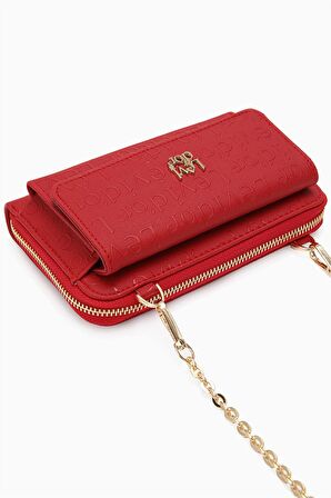 Levidor Kırmızı Monogram Baskılı Çok İşlevli Fermualrı Cüzdan