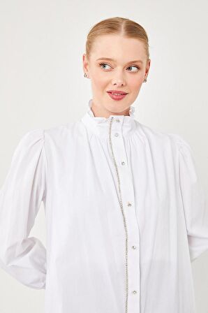 Levidor Ekru Taş İşlemeli Patı Gipeli Gömlek