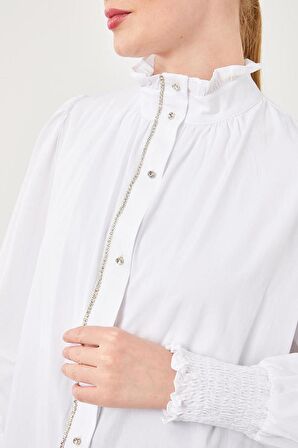 Levidor Ekru Taş İşlemeli Patı Gipeli Gömlek