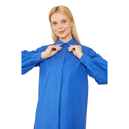 Oversize Balon Kol Poplin Gömlek