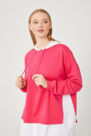 Levidor Fuşya Kapuşonlu Gömlek Detaylı Sweat