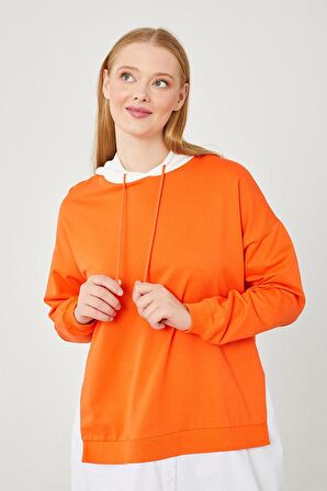 Levidor Oranj Kapuşonlu Gömlek Detaylı Sweat