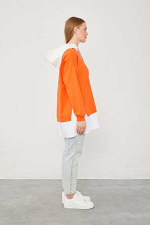 Levidor Oranj Kapuşonlu Gömlek Detaylı Sweat