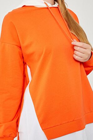 Levidor Oranj Kapuşonlu Gömlek Detaylı Sweat
