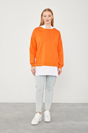 Levidor Oranj Kapuşonlu Gömlek Detaylı Sweat
